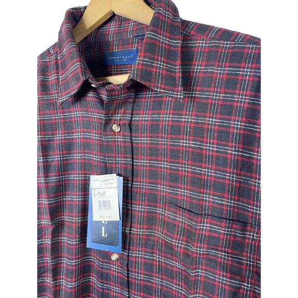 Towncraft Large Tall Flannel Shirt Mens NEW Dark Brown Red Plaid Tartan LT - Picture 6 of 9